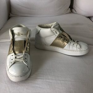 VALENTINO Mid-Top Gold Metallic Band Sneakers 36.5